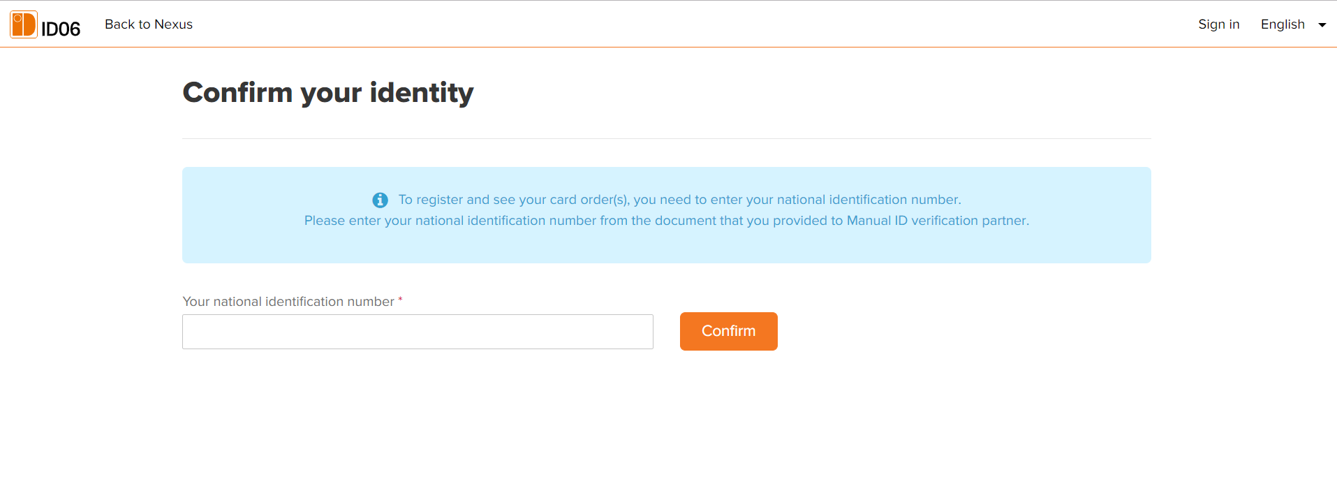 Enter identification number